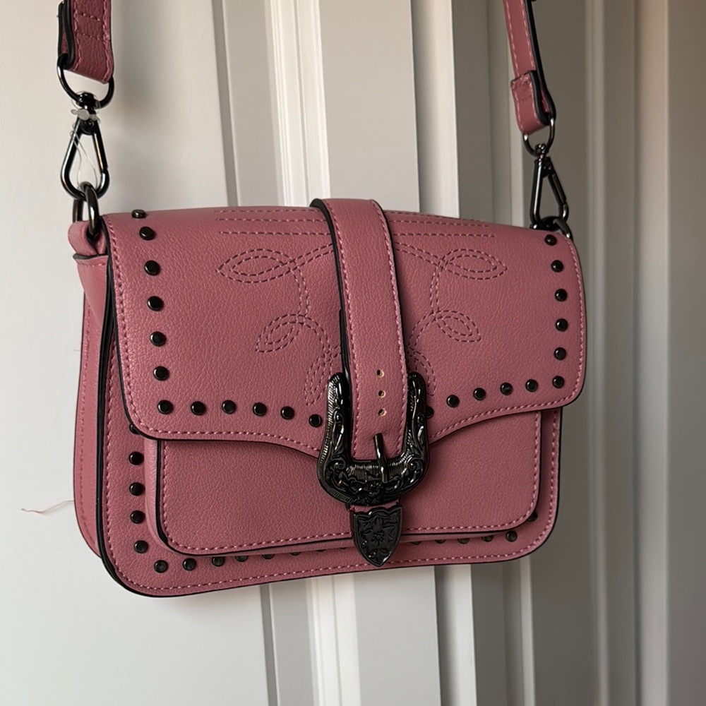 Pink Studded Leather Shoulder Bag